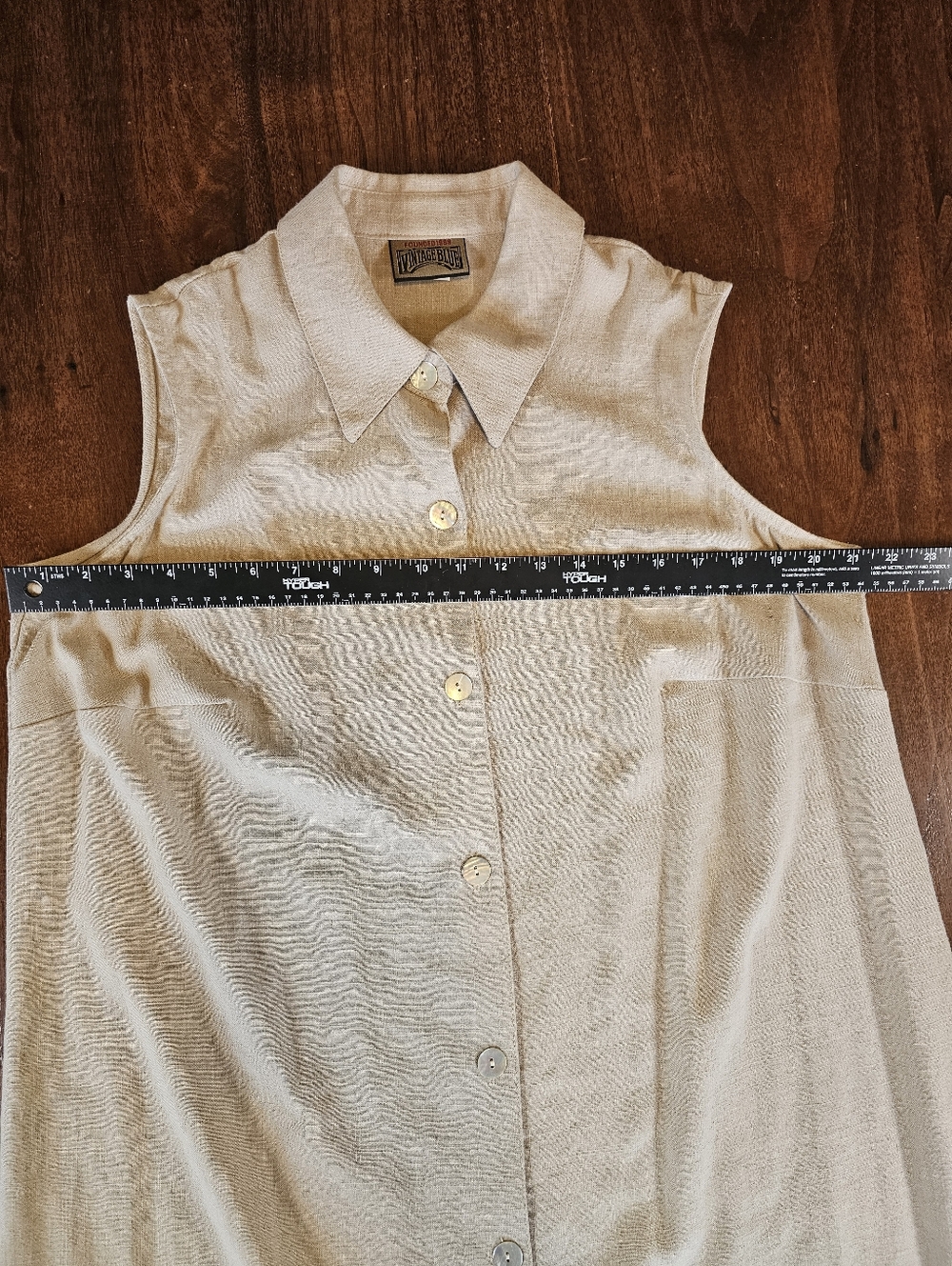 Vintage Blue Collared Sleeveless Long Maxi Dress Cream Size 18 - Picture 4 of 6